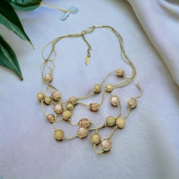 Coldwater Creek Necklace Station Glass & Goldtone Bead Layered Statement 20" - Picture 4 of 9